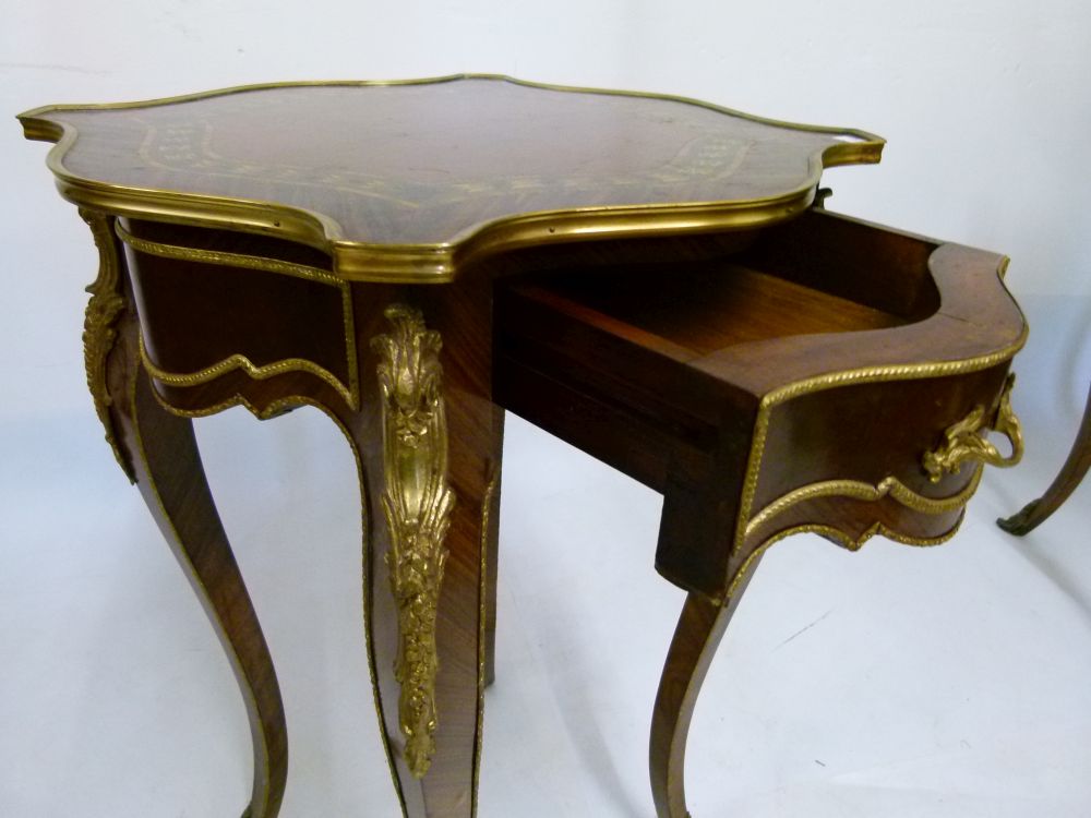 20th Century kingwood, marquetry and gilt metal-mounted occasional table or stand, of serpentine - Image 4 of 6