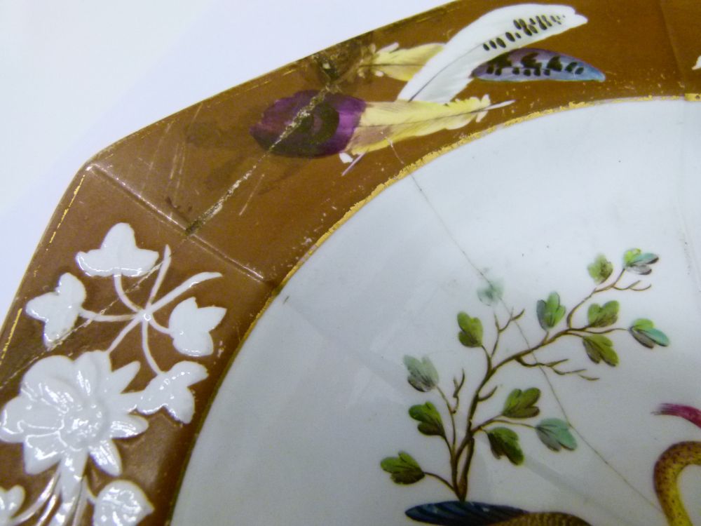 Set of four early 19th Century Spode porcelain dessert plates, each of hexagonal form decorated in - Image 6 of 12