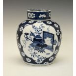 Late 19th/early 20th century Chinese blue and white porcelain ginger jar and cover, the flat