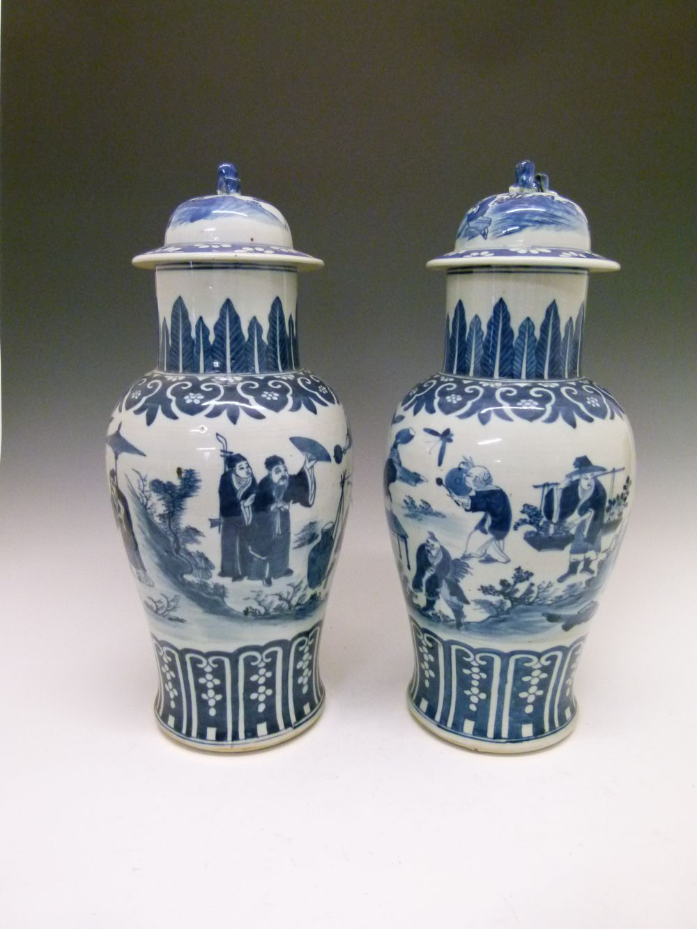 Large pair of 19th Century Chinese blue and white porcelain baluster jars and covers, each domed - Image 5 of 11