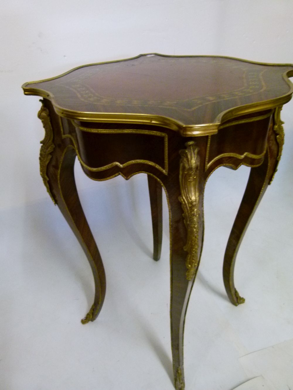 20th Century kingwood, marquetry and gilt metal-mounted occasional table or stand, of serpentine - Image 6 of 6
