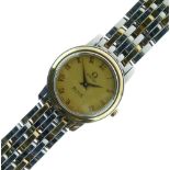 Omega - Lady's De Ville bi-colour stainless steel wristwatch, champagne Roman dial, case back