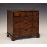 George III 'apprentice piece' miniature chest of drawers, in walnut and mahogany, the walnut-cross