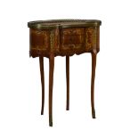 20th Century brass-bound marquetry occasional table, the kidney-shaped galleried top with foliate