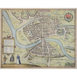 Antique coloured print - Map of Brightstowe (Bristol), having numbered key of the churches, the