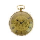 Early Victorian 18ct gold pocket watch, Roman dial with raised numerals and floral engraved