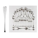 George VI part suite of Hanoverian 'Rat-Tail' Pattern flatware, comprising three table spoons, six