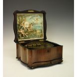 Early 20th Century inlaid walnut-cased Disc Polyphon, the hinged cover with serpentine front and