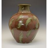 David Frith - Large studio pottery vase of ovoid form with green stylised foliate decoration on a