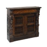 Rare 17th Century and later inlaid oak food hutch or cheese cupboard, of West Country type, the