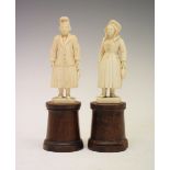 Good pair of 19th Century Dieppe-style ivory figures of a lady and gentleman, both fisherfolk,