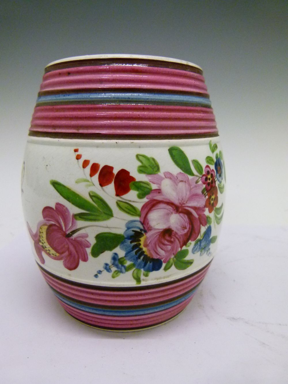 Local Interest - Dated William IV Bristol (Pountney) pottery spirit barrel, painted with flowers - Image 5 of 7