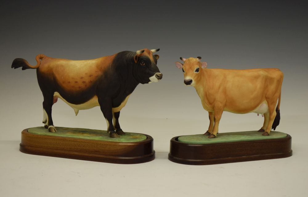 Royal Worcester model 1961 bone china 'Jersey Cow', together with model 1965 'Jersey Bull', both