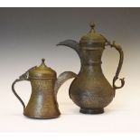Large 18th/19th Century Indian (Deccan) copper alloy coffee pot, of bulbous form with zoomorphic