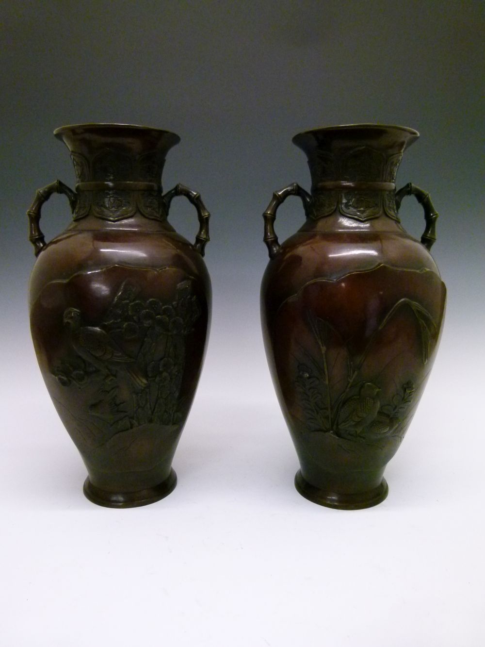 Large pair of late 19th or early 20th Century Japanese bronze vases, Late Meiji /Taisho, each of - Image 8 of 11