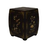 Early 20th Century Japanese black lacquer and shibayama 'barrel' garden seat or stand, of bulging