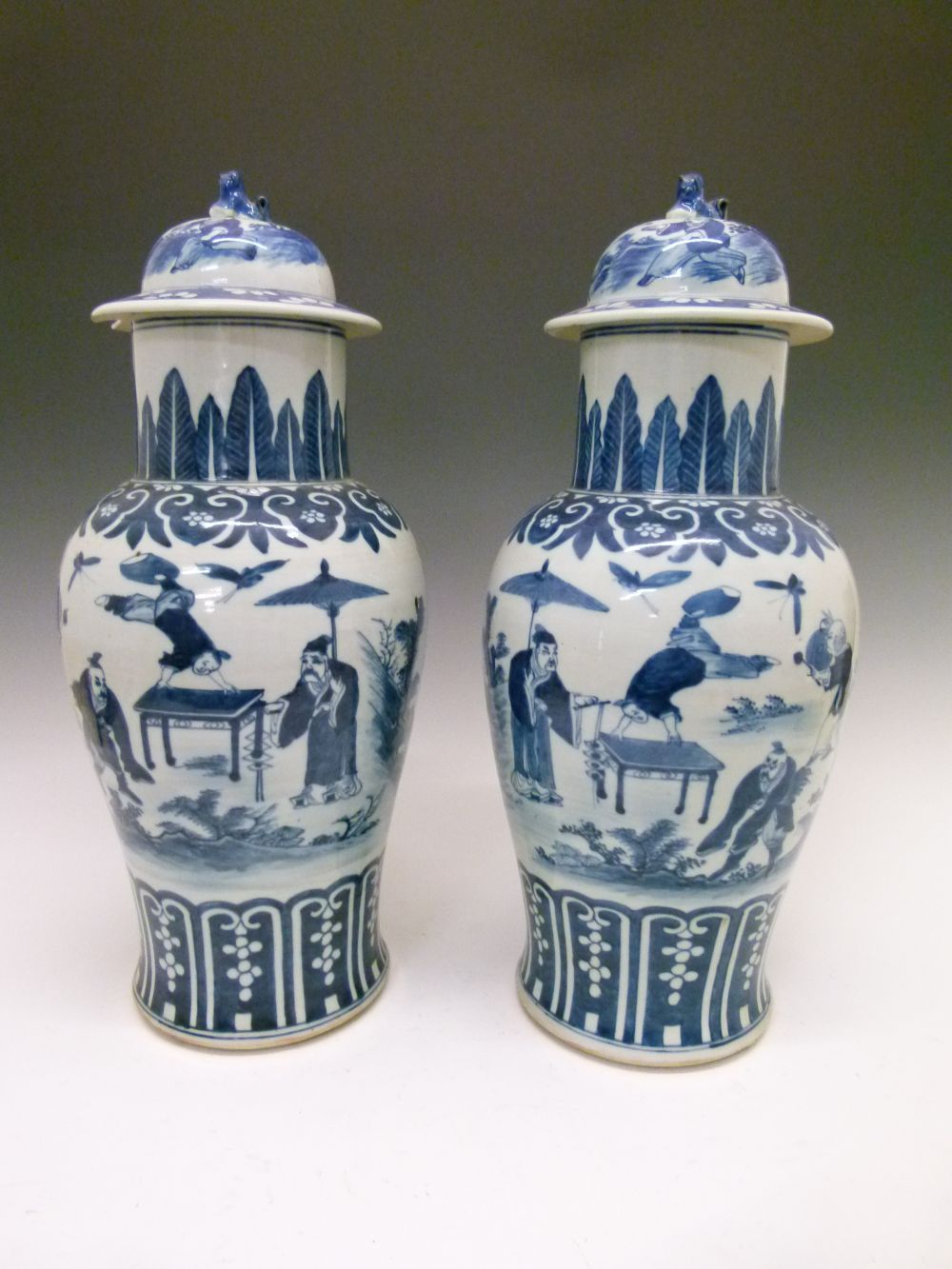 Large pair of 19th Century Chinese blue and white porcelain baluster jars and covers, each domed - Image 2 of 11