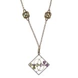 Early 20th Century yellow metal, amethyst and peridot 'Suffragette' pendant, attributed to Liberty &