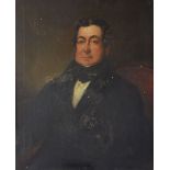 19th Century English School - Oil on canvas - Half-length portrait of a gentleman wearing black