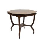 Edwardian inlaid rosewood octagonal occasional table, the finely figured top with alternate, concave