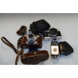 Cameras - Voigtlander-Vito B, Voigtlander VF135 with instruction book, two light meters and a flash