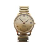 Omega - Constellation electronic chronometer wristwatch, gilt dial with date at 3, centre seconds,