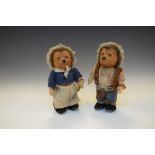 Two vintage Steiff hedgehogs, Micki and Mecki, 717B and 717M, 18cm high