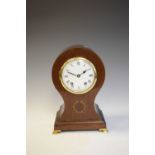 Early 20th Century inlaid mahogany balloon-form mantel clock with two-train movement, 29cm high