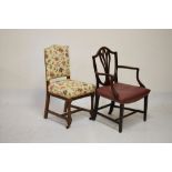 19th Century mahogany Hepplewhite style elbow chair and one other dining chair