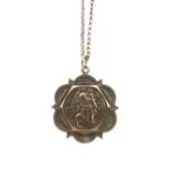9ct gold St Christopher pendant, together with a yellow metal belcher-link fine chain stamped 375,