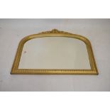 Reproduction gilt framed arched overmantel mirror, 90cm high