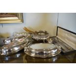 Pair of good quality silver plated tureens and covers, similar Art Deco tureen and cover, silver