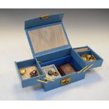 Small vanity case containing a selection of unmarked yellow metal, base metal and other jewellery to
