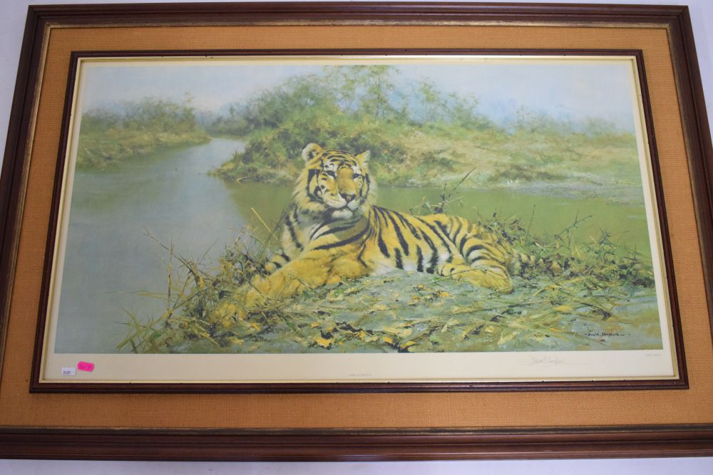 David Shepherd - Signed print - Tiger in the Sun, 50cm x 93cm, framed - Image 2 of 5