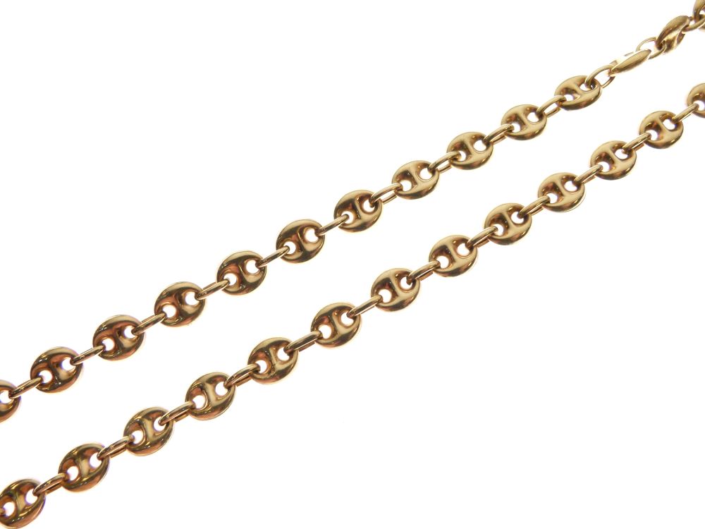 Yellow metal fancy-link necklace stamped 750, 60cm long, 22.5g approx