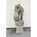 Garden Ornament - Figure group modelled as a courting couple, 73cm high, on a square pedestal, 114cm