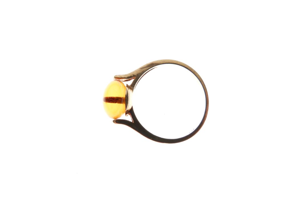 Yellow metal dress ring set with amber-coloured cabochon, shank stamped 14k, size L½, 2.5g gross - Image 3 of 4