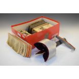 Vintage hand-held stereoscopic viewer with a large quantity of cards relating to European travel,
