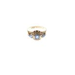 18ct gold and three-stone sapphire dress ring, size L½, 2.5g gross approx