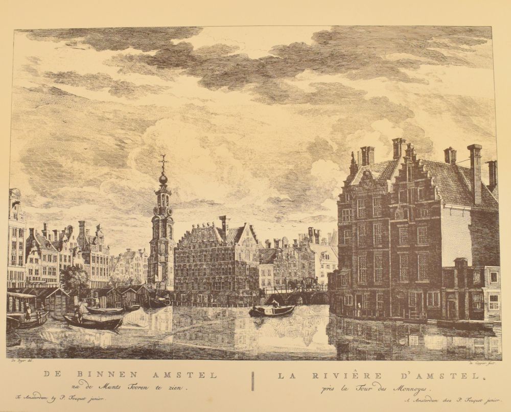 Collection of old reproduction Dutch prints of Amsterdam after Fouquet, four framed