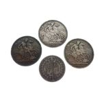 Coins - Queen Victoria crown 1888, 1889, half-crown 1892, and Edward VII crown 1902 (4)