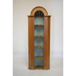 Pitch pine floor standing corner niche fitted four shelves, 176cm high