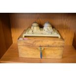 Victorian walnut writing slope and a brass rectangular desk stand