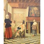 Coloured print after Vermeer in gilt frame, 73cm x 61cm