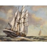 Brian C Lancaster (late 20th Century) - Oil on canvas - Tall masted sailing ship, signed and