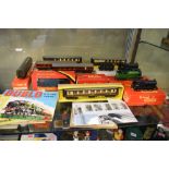 Quantity of Hornby and Triang railway train set carriages and locomotives to include; Hornby Dublo