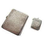 George V silver cigarette case, shaped for the hip, Birmingham 1915, together with a silver vesta