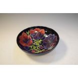 Moorcroft Anemone pattern bowl, 26.5cm diameter