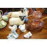 Assorted ceramics to include; Nao, two Coopercraft rams, Hens on nests, etc (9)
