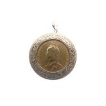Gold Coin - Queen Victoria Sovereign 1893, in 9ct gold pendant frame, 10.3g approx